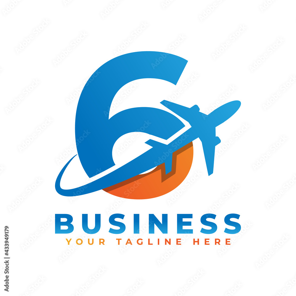 Number 6 with Airplane Logo Design. Suitable for Tour and Travel, Start up, Logistic, Business Logo Template Number 6 with Airplane Logo Design. Suitable for Tour and Travel, Start up, Logistic, Business Logo Template