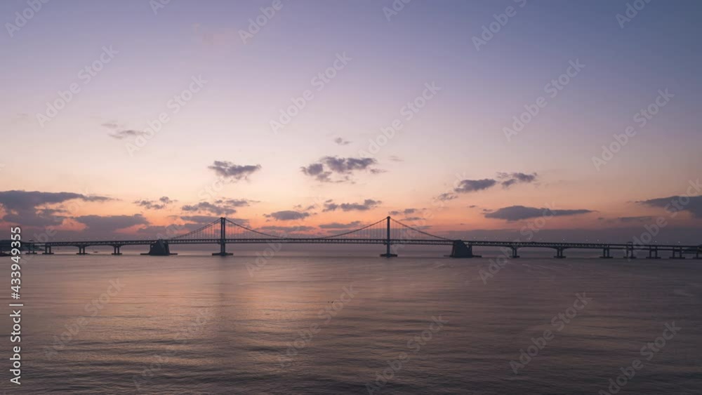 Timelapse 4K sunrise skyline of Busan city as viewed from across the sea popular Destinations in Busan,South Korea Timelapse 4K sunrise skyline of Busan city as viewed from across the sea popular Destinations in Busan,South Korea
