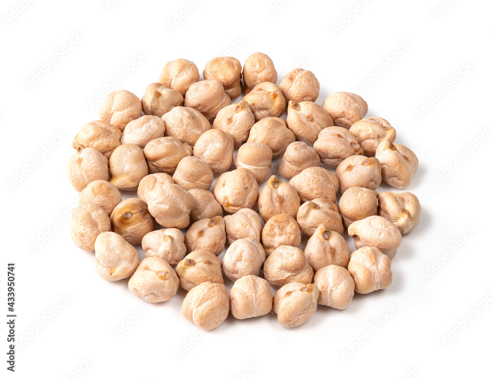 pile of chickpea seeds closeup on white pile of chickpea seeds closeup on white