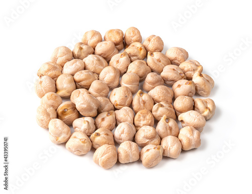 pile of chickpea seeds closeup on white