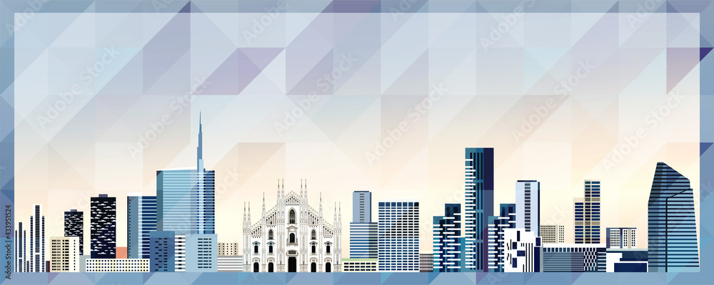 Fototapeta premium Milan skyline vector colorful poster on beautiful triangular texture background