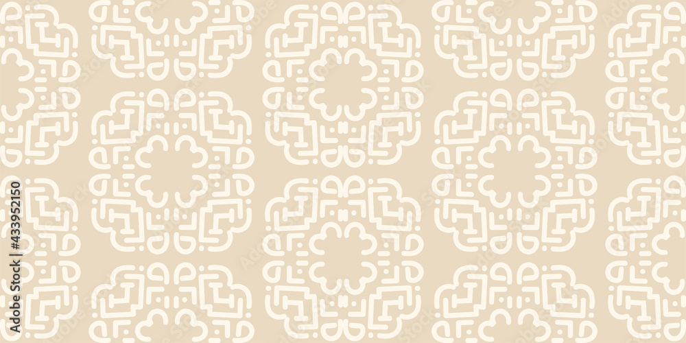 Background image with ornate decorative ornaments on beige background, wallpaper. Seamless pattern, texture. Vector image