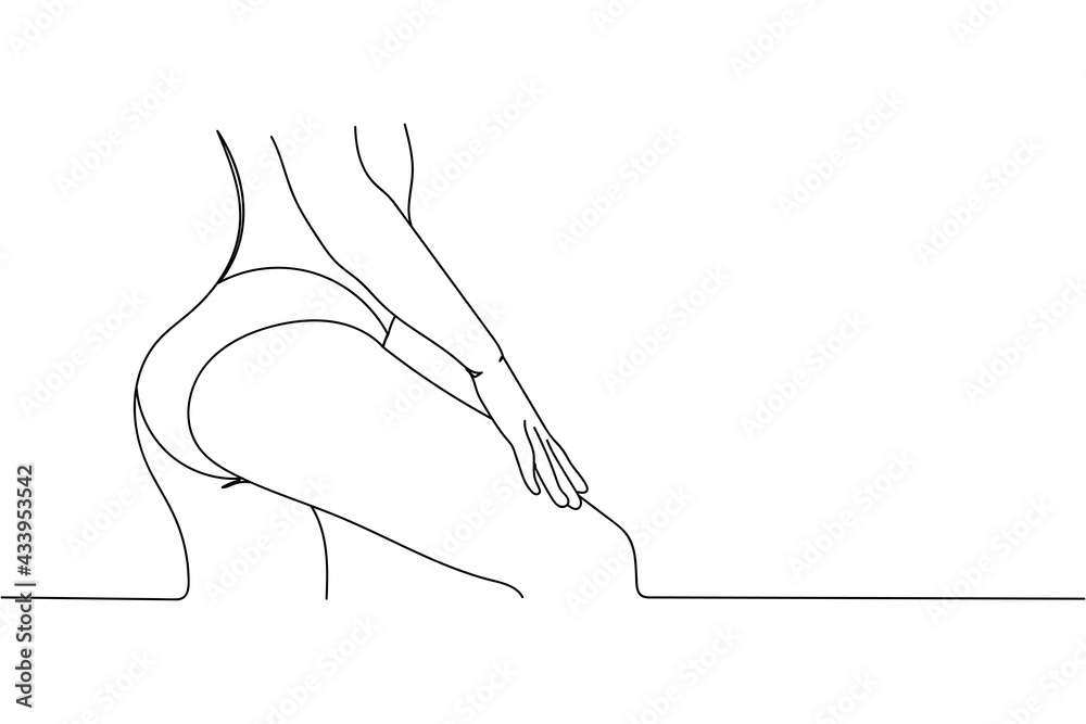 Fototapeta premium Continuous one line of beautiful slim woman body is expressing in silhouette. Linear stylized. Minimalist.