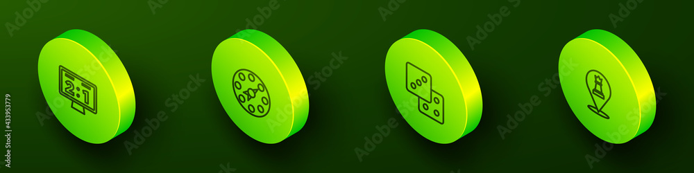 Set Isometric line Sport mechanical scoreboard, Twister game, Game dice and Chess icon. Vector Set Isometric line Sport mechanical scoreboard, Twister game, Game dice and Chess icon. Vector