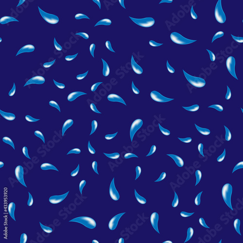 Water drops seamless pattern on blue background.