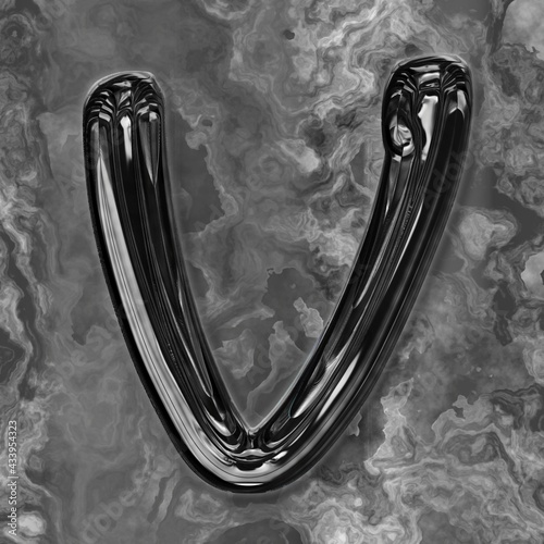  square graphic with the relief of the upper-case character V on black marble as monogram