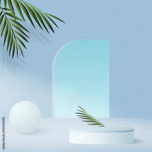 Abstract background with blue color geometric 3d podiums. Vector illustration