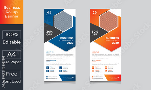 Business Roll Up Banner. Standee Banner Design. X-Stand Banner Design Template. Vector illustration