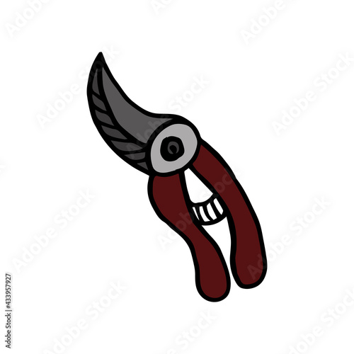Garden secateurs isolated on a white background. Hand drawn vector illustration in black ink isolated on white background. Vector illustration in doodle style. Easy to change color. Design element