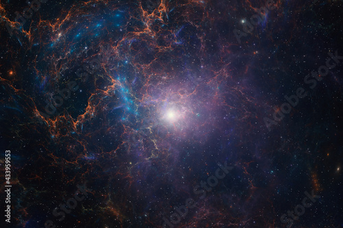 Fototapeta Naklejka Na Ścianę i Meble -  Deep space background with stars and colorful nebula centered around a pulsating bright star