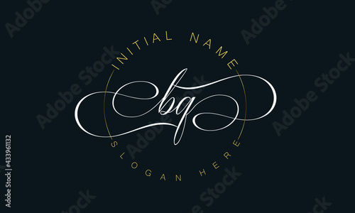 BQ/QB cursive letter stylish luxury logo in golden and white color, BQ/QB letter logo design, BQ/QB Business abstract vector logo monogram template with thumbnails.