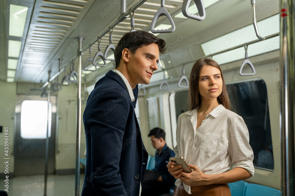 Obraz premium Business people commuting to work by public transport,Passengers traveling concept.