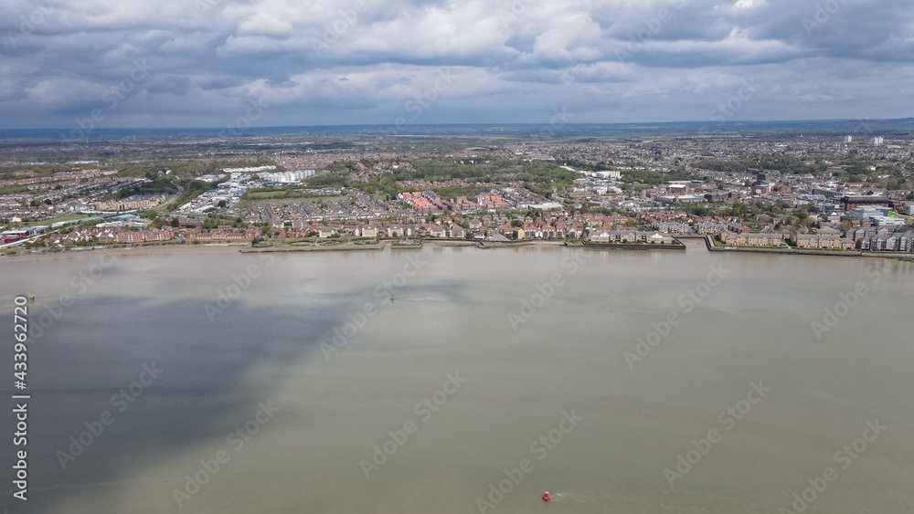 Grays Essex UK Waterfront on River Thames Aerial view

