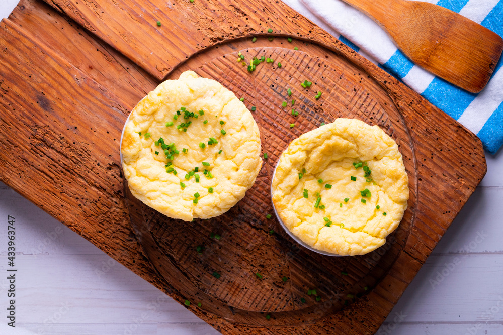 Potato and cheese souffle. Traditional French recipe.