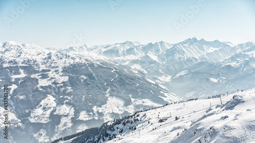 Majestic views of the high Italian Alps in winter. Snowy Alps.
