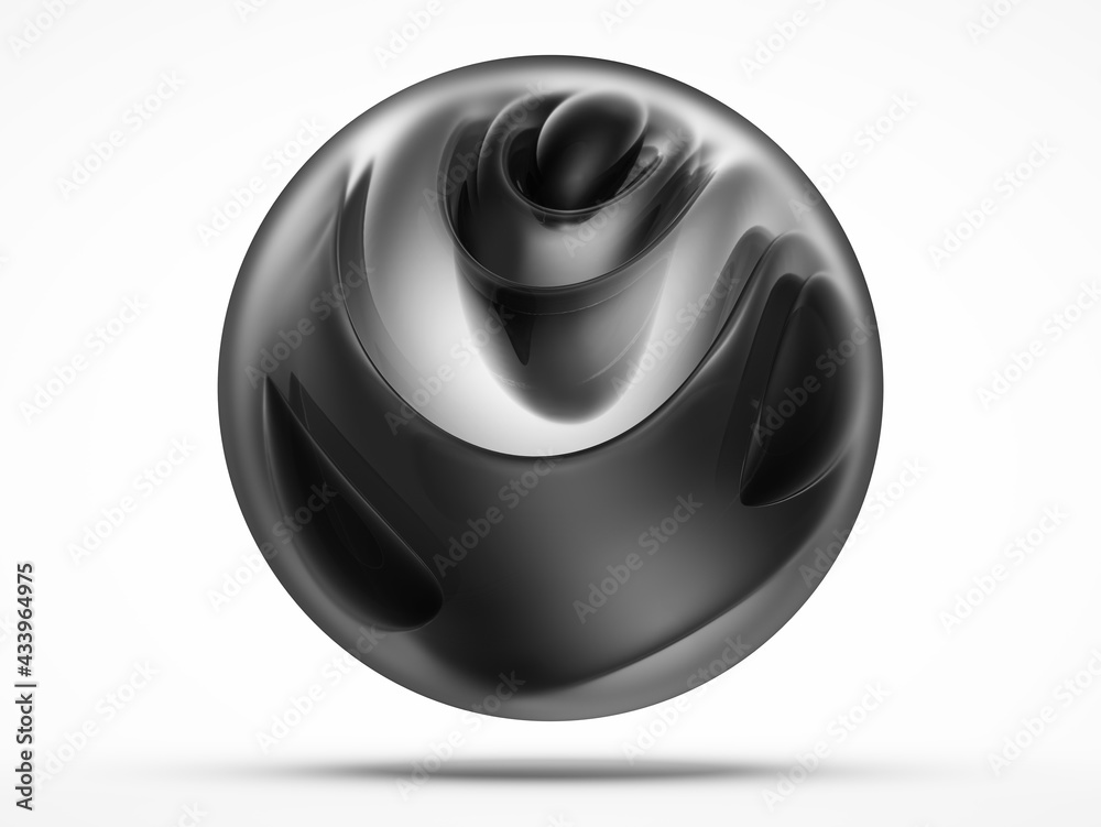 3d render of abstract black and white monochrome art with surreal glass ball with organic curve round substance inside in biological lines forms in dark matte glass material on isolated white back 3d render of abstract black and white monochrome art with surreal glass ball with organic curve round substance inside in biological lines forms in dark matte glass material on isolated white back