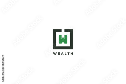 Letter W green minimal box logodesign