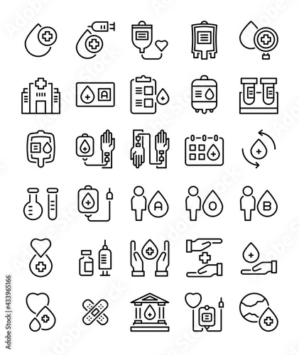 set of 30 blood donation simple line icons pack