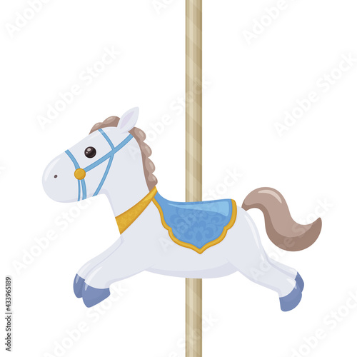 メリーゴーランドの馬のイラスト_青