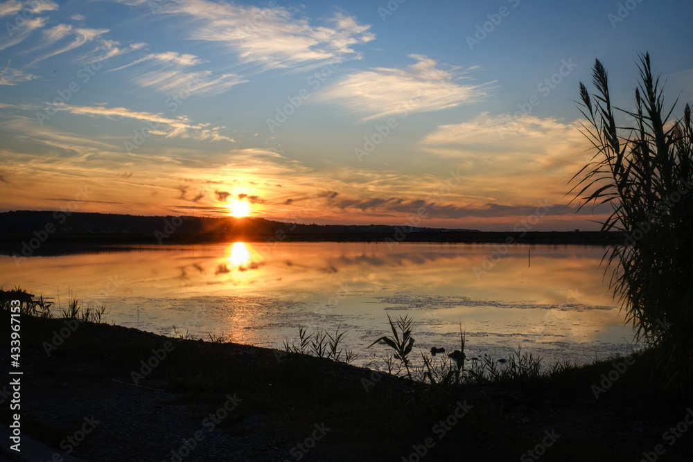 Secovlje Salina Nature Park in sunset in Slovenia Secovlje Salina Nature Park in sunset in Slovenia