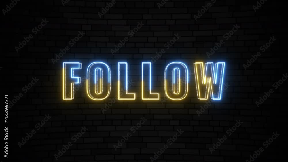 'FOLLOW' thin line neon border lines title animation. Simple seamless loop animated text. 4k typography motion graphic 'FOLLOW' thin line neon border lines title animation. Simple seamless loop animated text. 4k typography motion graphic