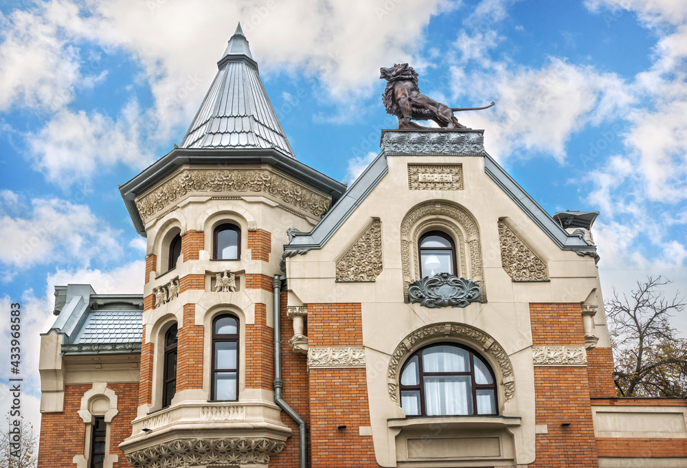 Kekusheva's house with a lion on the roof on Ostozhenka street in Moscow