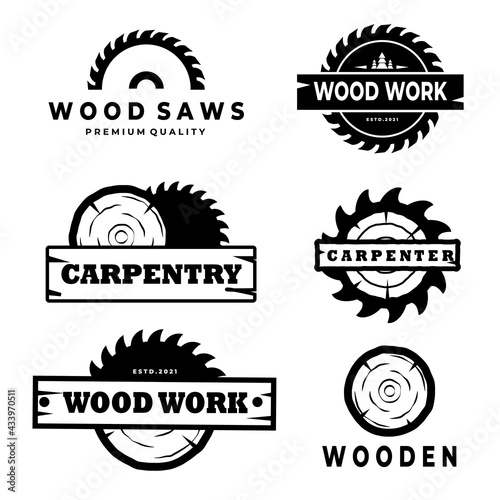 set or bundle Wood Industries Company logo with the concept of saws and carpentry and classic and vintage style