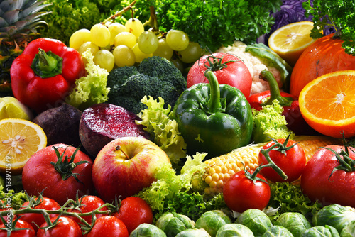 Fototapeta Naklejka Na Ścianę i Meble -  Composition with variety of fresh organic vegetables and fruits