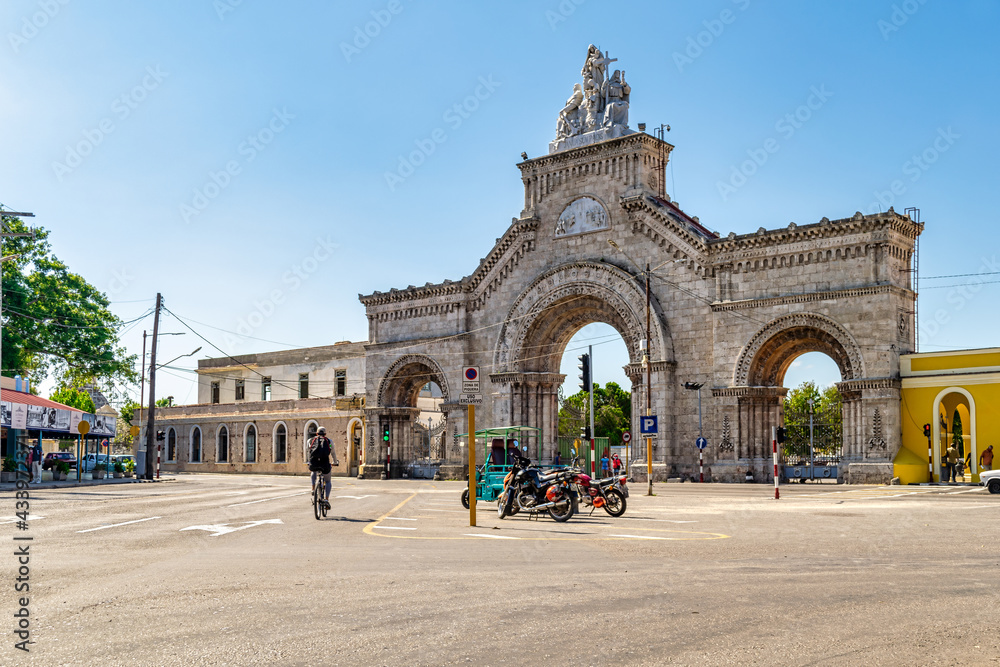 Colonial stone arch at the entrance of the Colon cemetery, Havana, Cuba