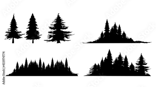 Set. Silhouette of pine tree , isolated on white background. Vector Illustration EPS 10