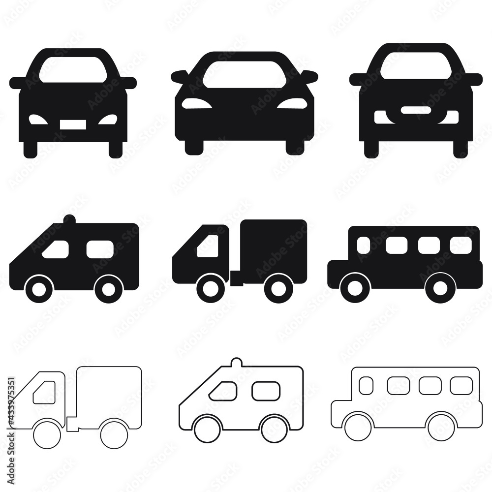 Car icons set. Car pack symbol vector elements for infographic web.