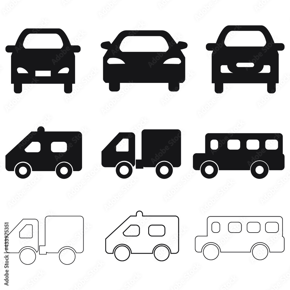 Car icons set. Car pack symbol vector elements for infographic web. Car icons set. Car pack symbol vector elements for infographic web.