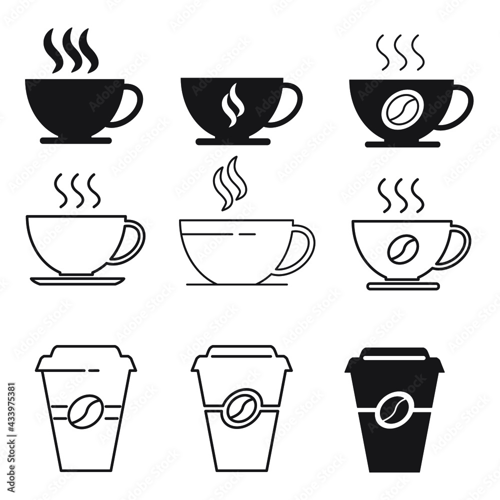 Cup of coffee icons set. Cup of coffee pack symbol vector elements for infographic web.