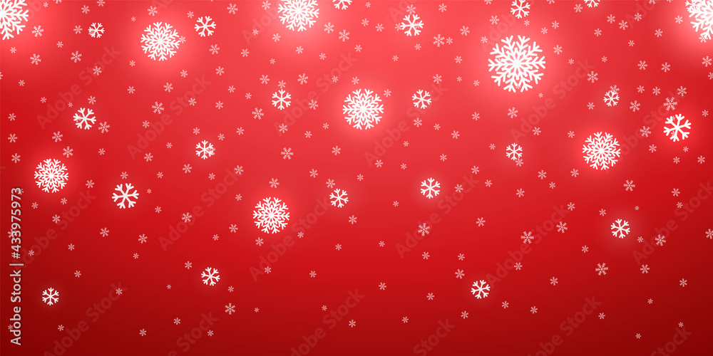 Snow red background. Christmas snowy winter design. White falling snowflakes, abstract landscape. Cold weather effect. Magic nature fantasy snowfall texture decoration Vector illustration Snow red background. Christmas snowy winter design. White falling snowflakes, abstract landscape. Cold weather effect. Magic nature fantasy snowfall texture decoration Vector illustration