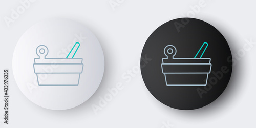 Line Sauna bucket and ladle icon isolated on grey background. Colorful outline concept. Vector