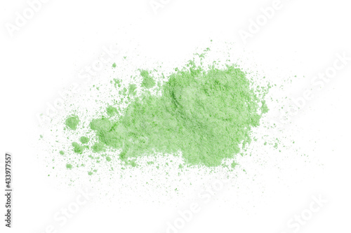 Green cosmetic or make up powder isolated on white. 