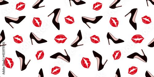 Seamless pattern with shoes. Fashion womens shoes seamless pattern. Flat vector illustration
