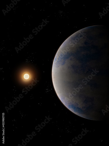 terrestrial exoplanet, earth-like planet orbiting stars, space background 3d illustration © Nazarii