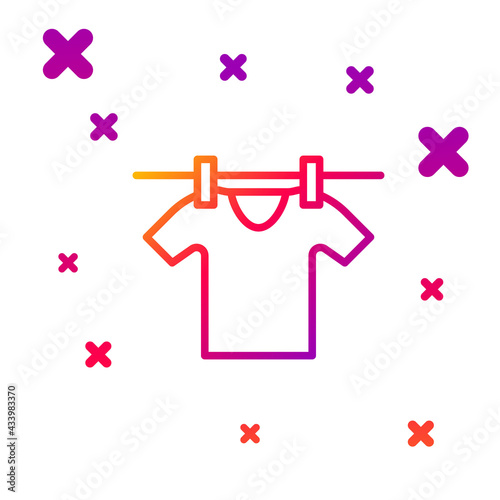 Color line Drying clothes icon isolated on white background. Clean shirt. Wash clothes on a rope with clothespins. Clothing care and tidiness. Gradient random dynamic shapes. Vector