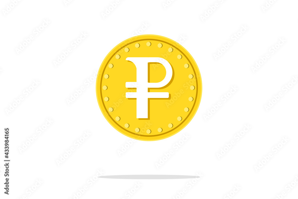 Yellow Ruble Coin vector icon isolated on white Yellow Ruble Coin vector icon isolated on white
