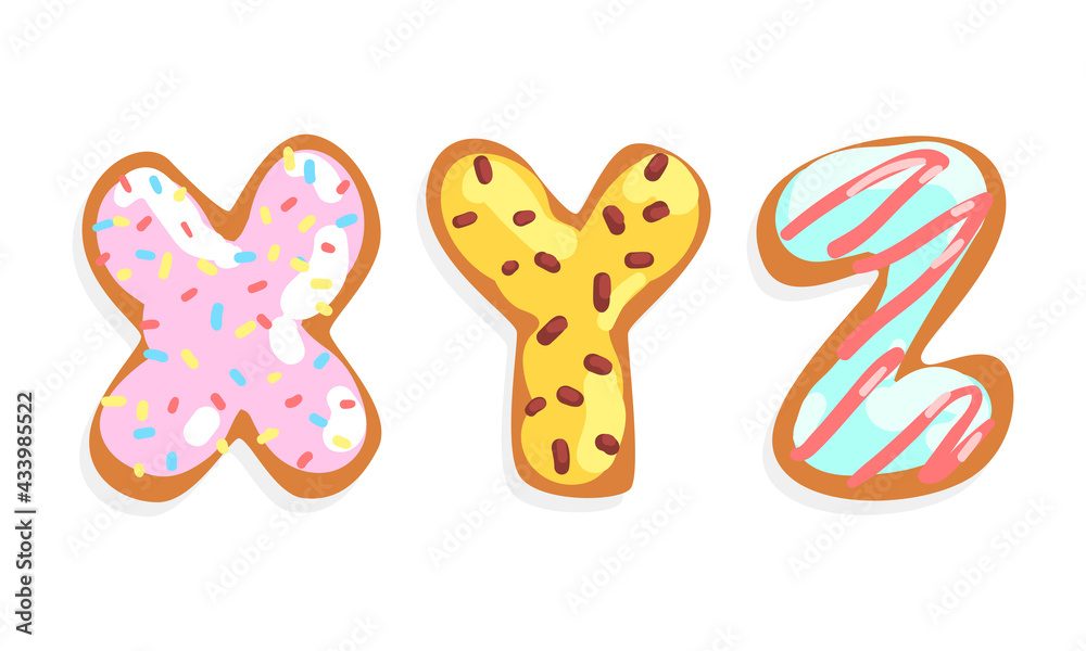 XYZ Cookie Alphabet Letters, Sweet Glazed Baking Biscuit Font Cartoon Vector Illustration XYZ Cookie Alphabet Letters, Sweet Glazed Baking Biscuit Font Cartoon Vector Illustration