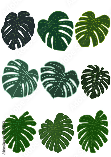 Scrapbooking elements set, decorative icons for sickers  monstera plant stiches svg vector