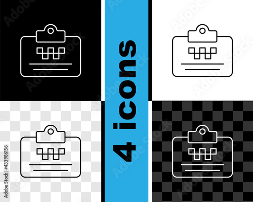 Set line Taxi driver license icon isolated on black and white, transparent background. Vector