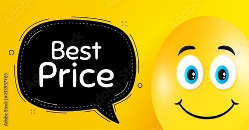 Best Price. Easter egg with smile face. Special offer Sale sign. Advertising Discounts symbol. Easter smile character. Best price black speech bubble. Yellow egg background. Vector