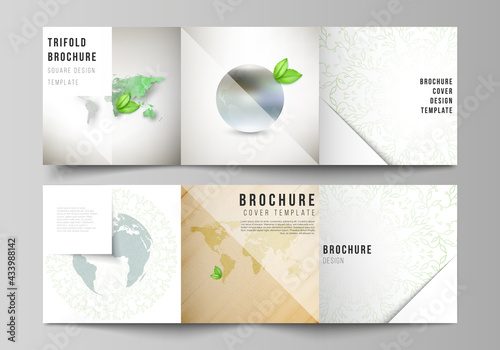 Vector layout of square format covers design template for trifold brochure, flyer, cover design, book design, brochure cover. Save Earth planet concept. Sustainable development global business concept