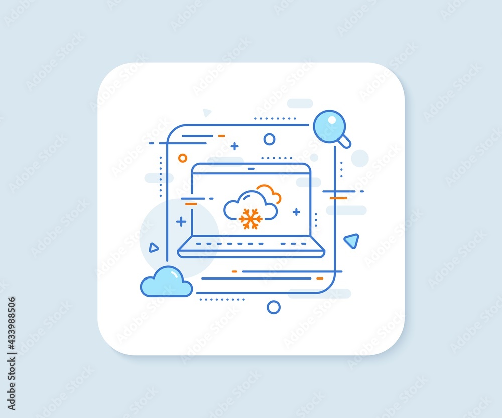Snow weather forecast line icon. Abstract vector button. Clouds with snowflake sign. Cloudy sky symbol. Snow weather line icon. Laptop concept badge. Vector Snow weather forecast line icon. Abstract vector button. Clouds with snowflake sign. Cloudy sky symbol. Snow weather line icon. Laptop concept badge. Vector
