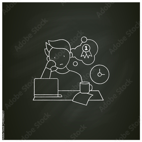 Procrastinator dreamer chalk icon. Dream about large, unattainable goals. Do not execute scheduled targets.Procrastination concept. Isolated vector illustration on chalkboard