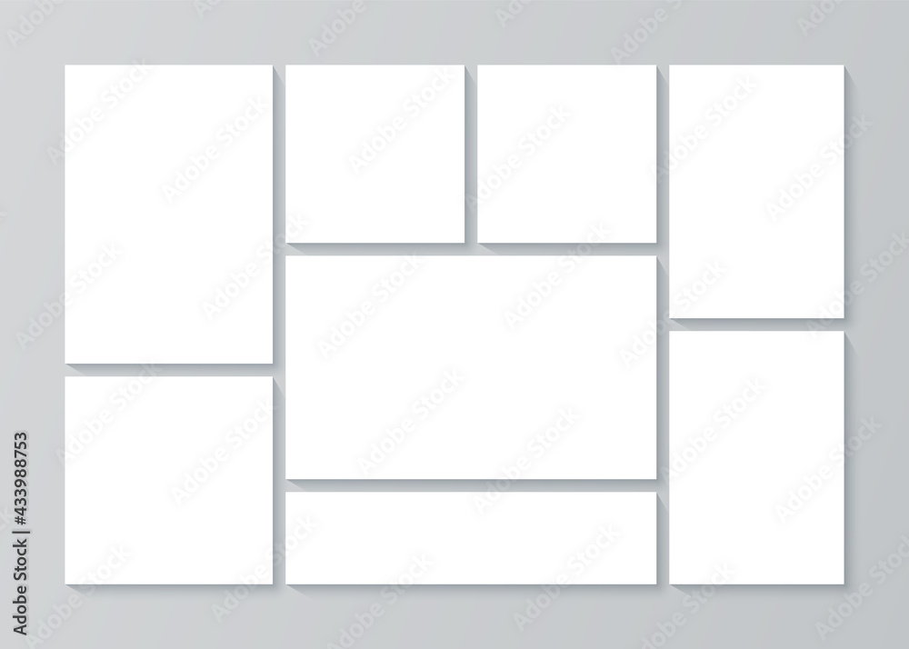 Moodboard template. Photo collage. Vector. Mosaic frame banner. Picture grid. Mood board background. Photography album layout. Horizontal rectangle mockup. Minimalist, simple illustration. Moodboard template. Photo collage. Vector. Mosaic frame banner. Picture grid. Mood board background. Photography album layout. Horizontal rectangle mockup. Minimalist, simple illustration.