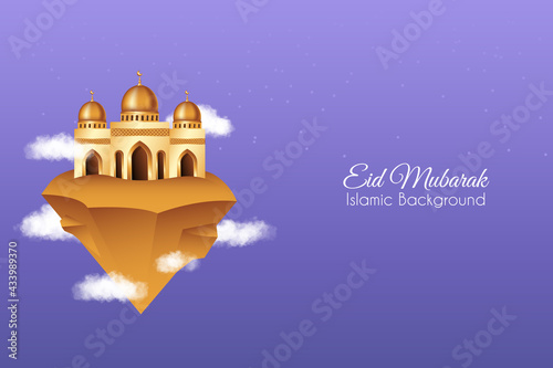 Eid mubarak background with Mosque in the sky. Islamic background suitable for Ramadan, Eid al Adha, Eid al Fitr.