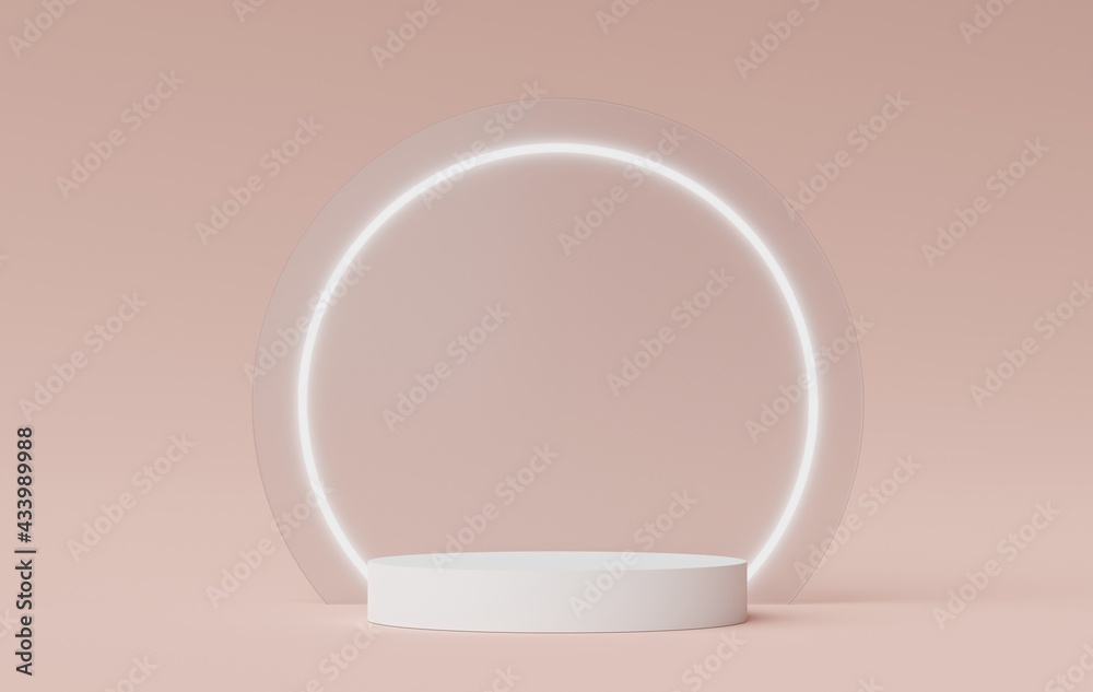 3d render of Abstract minimal display podium for showing products, cosmetic presentation and mock up. Showcase scene with pastel earth tone background. Illuminated simple geometric shapes. 3d render of Abstract minimal display podium for showing products, cosmetic presentation and mock up. Showcase scene with pastel earth tone background. Illuminated simple geometric shapes.